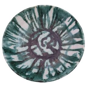 Vintage - 1974 Green and‎ White Salt Glaze Red Ware Signed Bowl